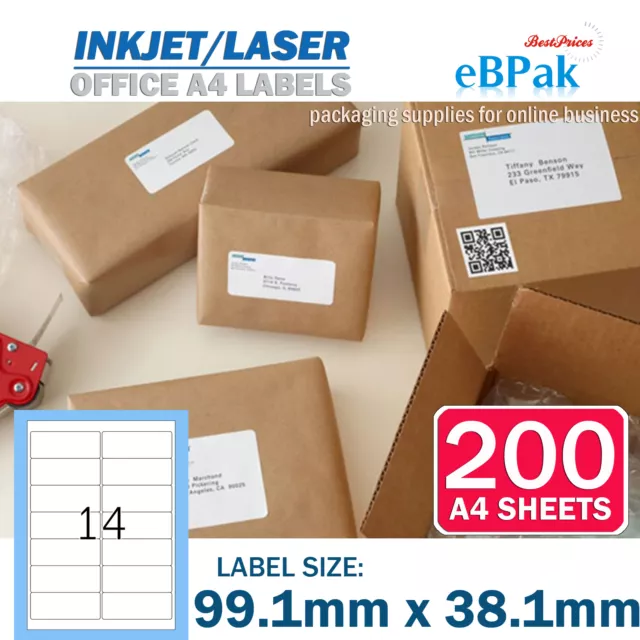 200x 14 up 99.1 x 38.1mm Peel Paste Label A4 Office Mailing Address label 14UP