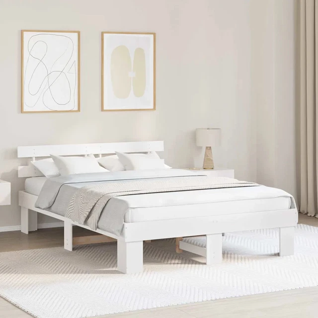 BED FRAME WITH Headboard White 150 x 200 cm Solid Pine wood vidaXL £203 ...