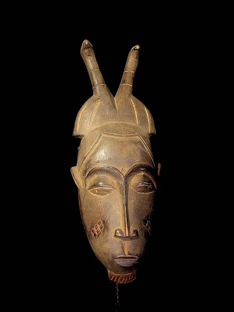 Vintage Hand Carved Wooden Tribal African Art Face Baule Mask From Cameroon-4384