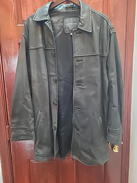 Andrew Marc New York Men's Mid Length Leather Jacket Black Size M