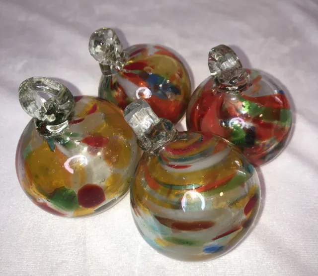 4 Hand Blown Art Glass Friendship or Witch Balls Globe Ornaments  3” Multi Color