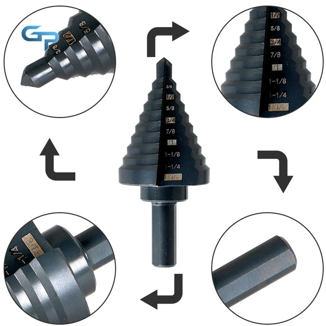 5Pack  HSS Step Drill Bit Set M2 Multiple Hole 50 Sizes 1/8- 1-3/8" Black Oxide 3