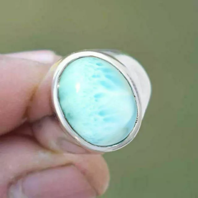 Lab created Larimar Mens Gift Ring Solid 925 Sterling Silver Handmade Boho Rings