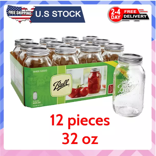 Ball Mason Regular Mouth Quart Jars with Lids and Bands 12, Count