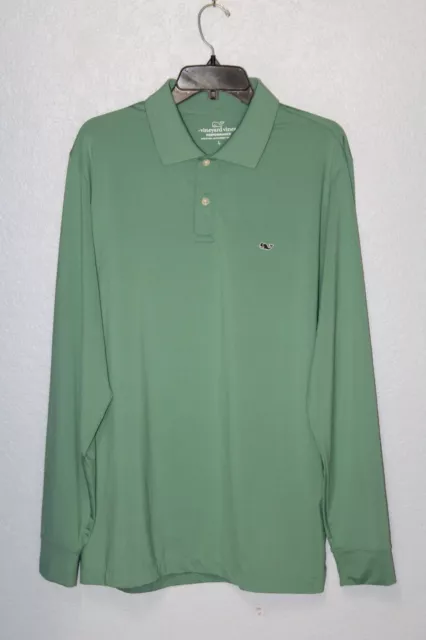 VINEYARD VINES PERFORMANCE Stretch Solid Green Long Sleeve Sankty Polo ...