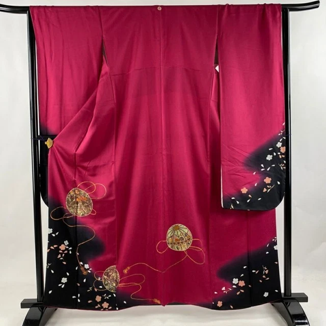 Japanese Kimono Furisode Pure Silk Ball Plaited Cord One Crest Dark Pink