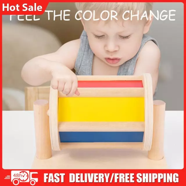 Early Education Montessori Wooden Textile Drum Spinning Color Cognition Kid Toy