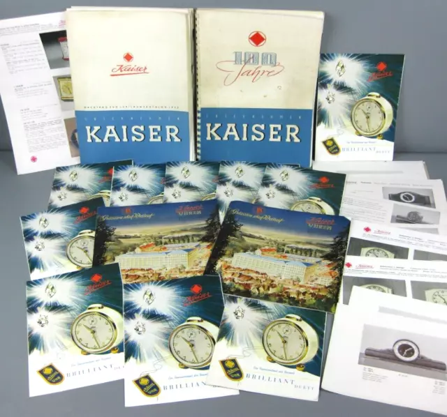 Konvolut alte Uhren Kataloge Prospekte ua Kaiser Wecker Buffetuhr Küchenuhr 60er