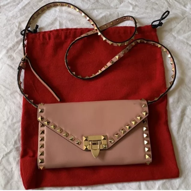 Valentino Pink Rockstud Crossbody Wallet Clutch