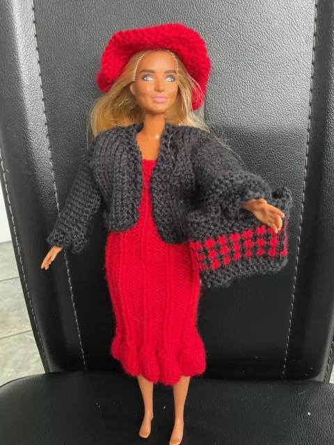 Dress, Jacket, Bag  & Hat - To Fit Curvy Barbie Size Doll  Free Uk Postage #2634