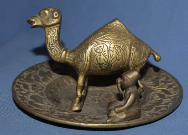 Vintage Arabic Hand Made Ornate Brass Ashtray Camel Figurine