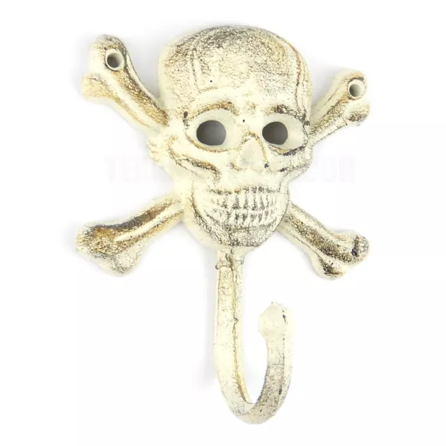 Cast Iron Skull Crossbones Wall Hook Gothic Biker Towel Coat Wall Hanger White