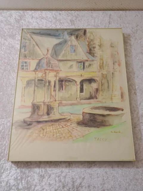 uHn6C6 - Acuarela Imagen Pintura Talcy Francia - Vintage - Firmado Kirstein?