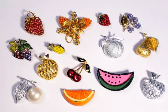 14 Piece Vintage and Modern Juicy Fruit Brooch Lot - Sarah Cov., Monet