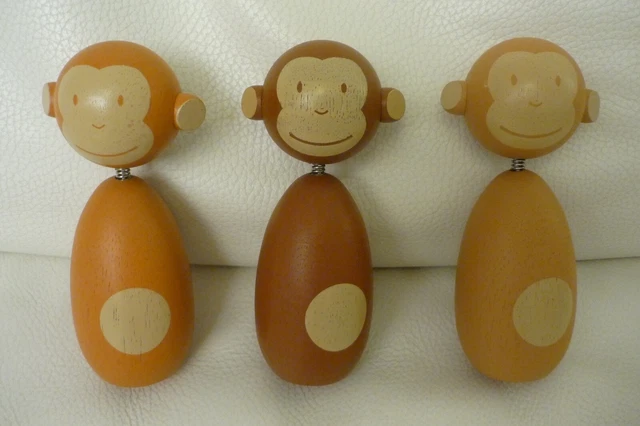 DREI VINTAGE HOLZAFFEN Affen Holz Holzfigur Deko Figur 70er 80er EUR 30