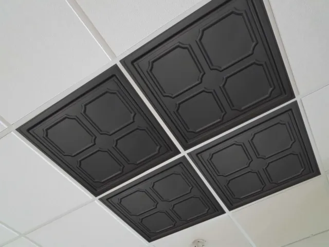 Drop Ceiling Tiles, 24" x 24" PVC, ALFA Black 40 PCS and 100ft Grid Cover