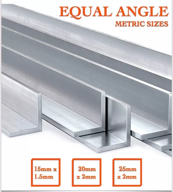 EQUAL ANGLE Aluminium metric variations: 15mm 20mm 25mm. Lengths 100mm to 1500mm