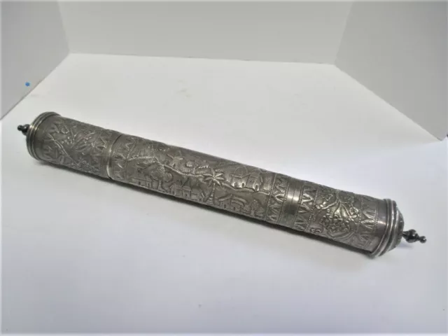 Antique Silver Burmese Repousse Hand Engraved Scroll Container
