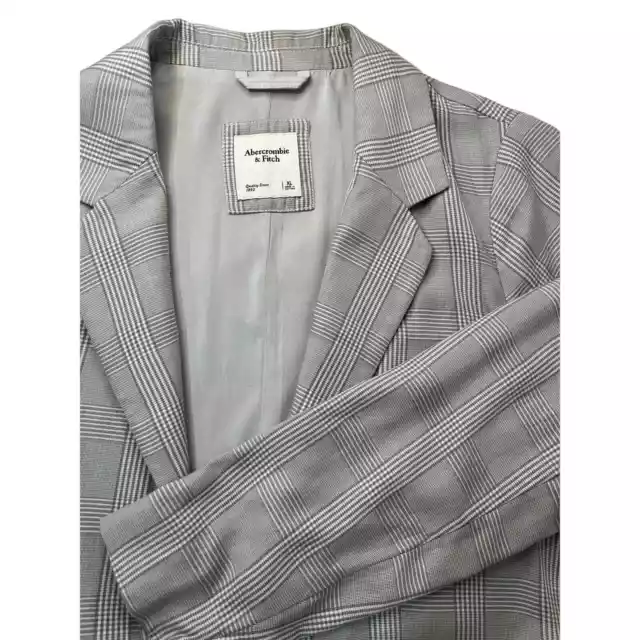 Abercrombie & Fitch Women's XL Longline Blazer Gray Windowpane Plaid Academia