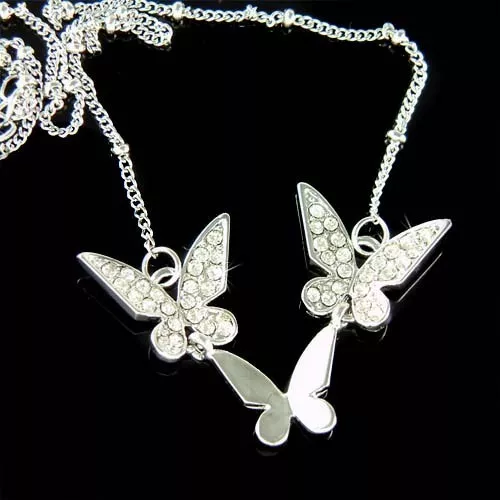 3 Papillon Avec Cristal Swarovski Mariage Mariée Famille Amis Collier Neuf