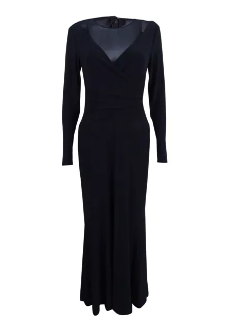 Lauren Ralph Lauren Women's Mesh Insert Long Sleeved Jersey Gown (6, Black)