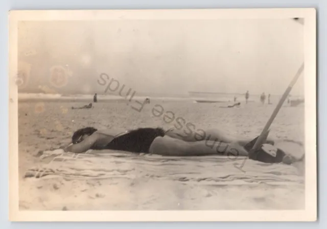 1938 Black And White Photo Of A Lady In Swimsuit On Ocean City Beach