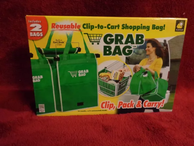 New Telebrand Reusable Grab Bag Clip To Cart Shopping Bags--2/Box