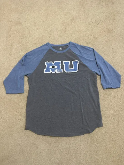 Disney Raglan Shirt Women's XXL 2XL Blue Gray Tee Pixar Monsters University MU