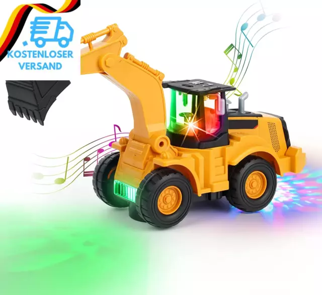Kizeefun Bagger Spielzeug, Fahrend Mit Sound Und Licht, Baustellenfahrzeuge, EIN