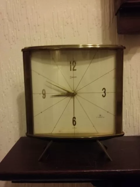 Old Vintage Heavy Brass Swiza 8 Swiss Desk Alarm Clock