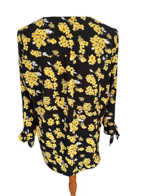 Michael Michael Kors Black Floral 3/4 Tie Bottom Sleeves Blouse-Size Medium 2