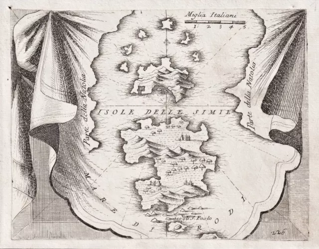 Symi Island Dodekanes Grèce Coronelli Gravure sur Cuivre Engraving 1700