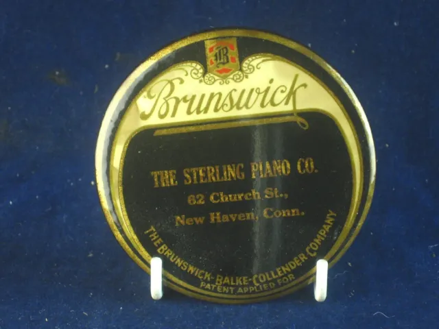 37214 Old Antique Tin Gramophone Needle Box Case Record Cleaner Pad Brunswick