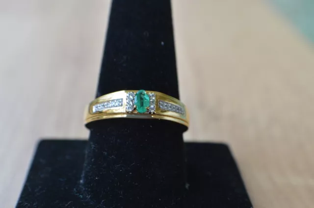 0.35ct AAA Kagem Emerald /Zircon Ring 14K Yellow Gold over Sterling Silver Sz 12