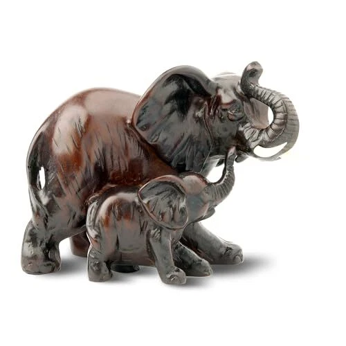 IYARA CRAFT Resin Elephant Statue - Decorative Wildlife Family with Mother &