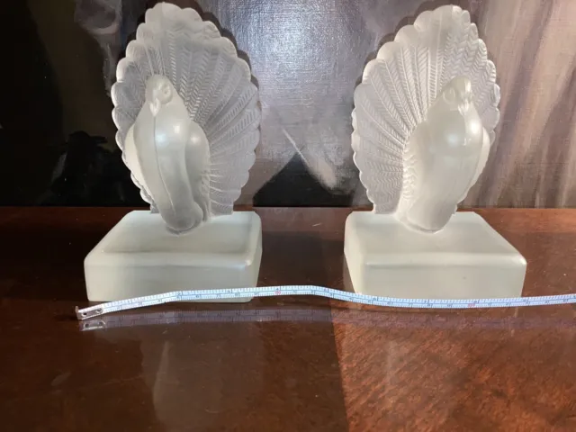 Heavy, Frosted, Pressed Glass,  Art Deco, Dove Bookends