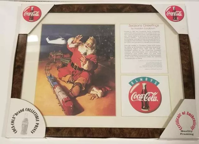 Coca Cola Seasons Greeting by Haddon Sundblom Collectible Print Framed Christmas