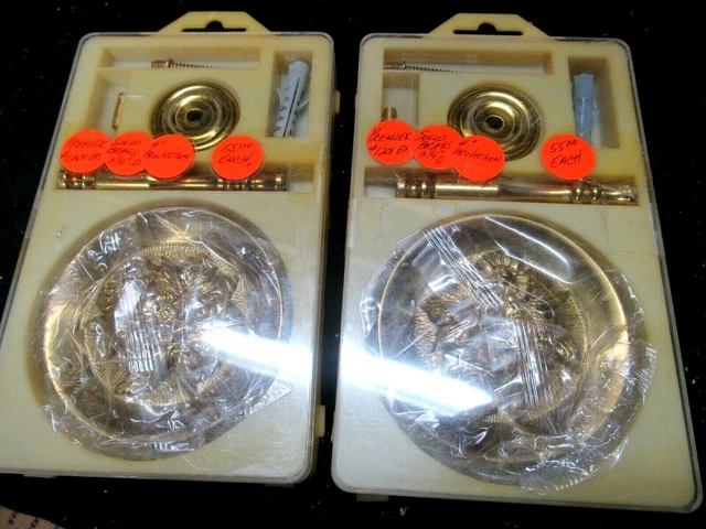 NOS Pair of Solid Brass 3 1/4" diameter Floral Swag Holders - Tie Backs #1201BK