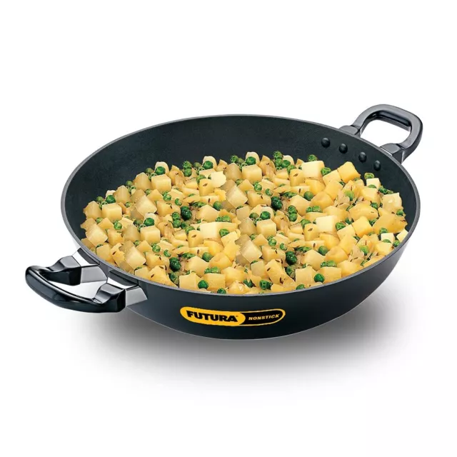 Hawkins Futura Non Stick 4 Ltr Round Bottom Fry Pan Kadhai, Black -Free Shipping