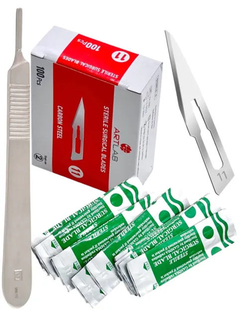 Premium 100 Sterile Surgical Blades #10 W/Scalpel Handle #3 Medical ENT Dental