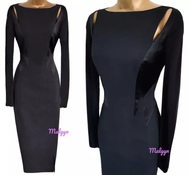 Karen Millen ✩ Classic Lbd Black Cutout Snakeskin Pencil Wiggle Dress  ✩ Uk 12