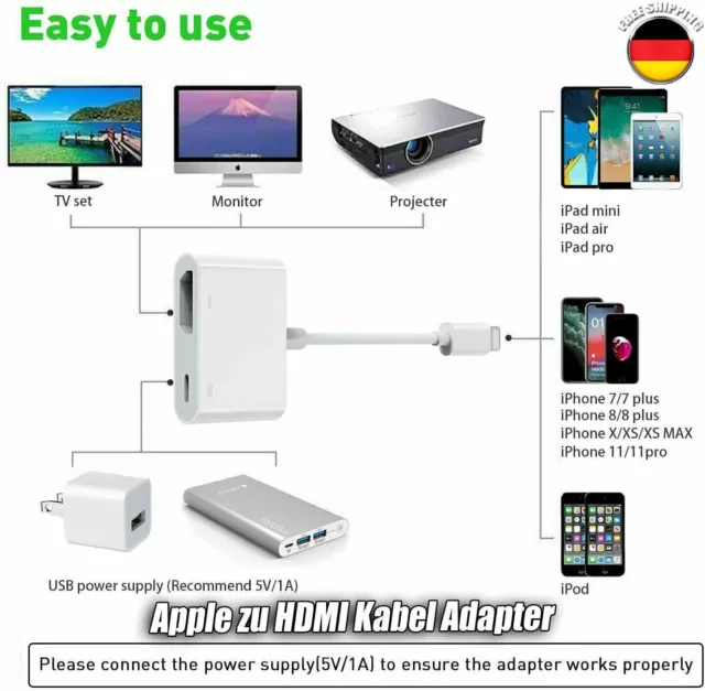 Für iPad Air iPhone 12 11 X Apple zu HDMI Kabel Digital AV TV HD 1080P Adapter