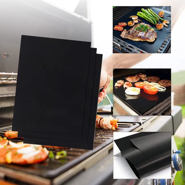 BBQ Grill Mat Non Stick Oven Liners Teflon Sheet Cooking Baking Pad With Brsuh 2