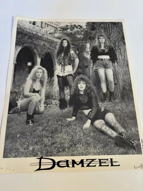 80's Glam Rock band REAL hand SIGNED Promo Photo  Autographed DAMSEL Original