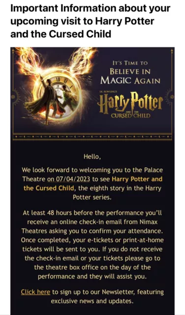 Harry Potter and the Cursed Child tickets (Stall)  - 7 April - Both Parts 