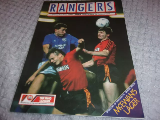 Rangers V Hibernian Programme Season 88 - 89