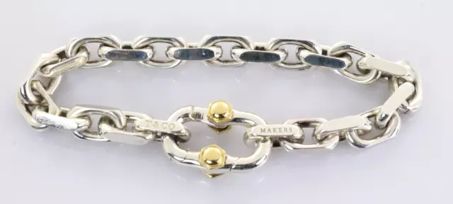 Tiffany & Co. Makers Wide Chain Bracelet in Sterling Silver and 18k Gold 8"