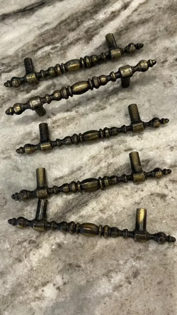 Lot Of 5 Vintage  Burnished Brass Drawer Pull Handles MCM Allison & Screws