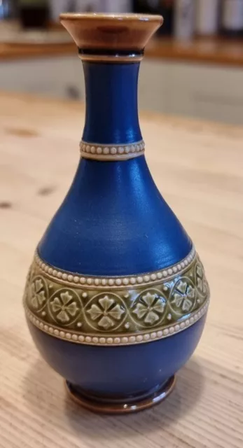 12.5cm Miniature Art Nouveau Royal Doulton? Stoneware Teal Blue Bud Vase