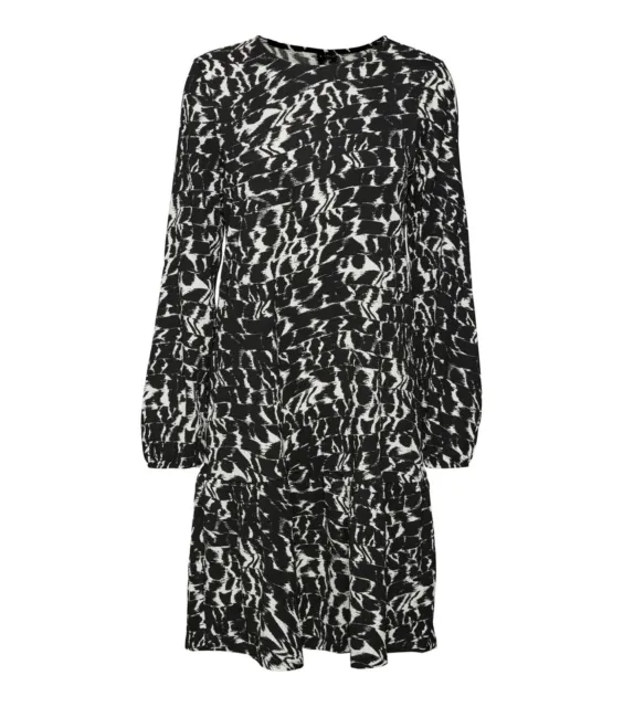 Vero Moda Curve Black Abstract Jersey Long Puff Sleeve Mini Dress XxL SIZE 26-28